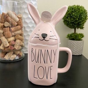 Rae Dunn BUNNY LOVE Baby Pink Mug with topper